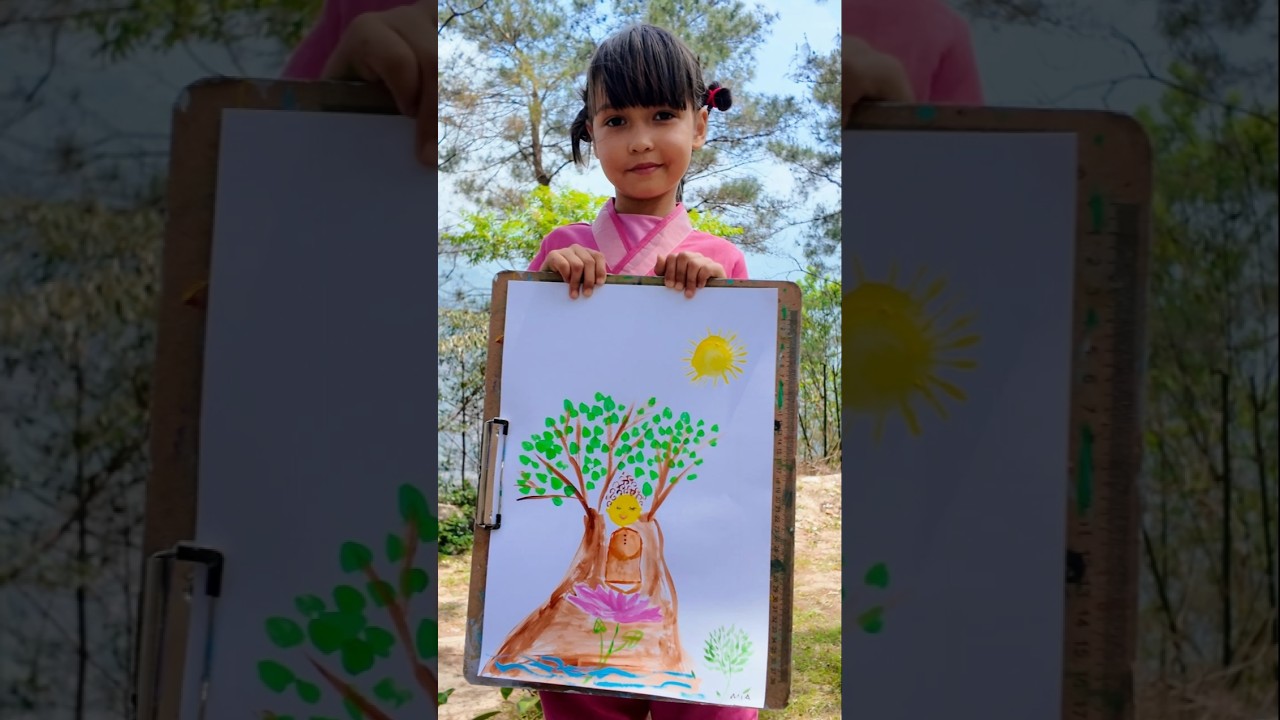 6-Year-Old Artist Mia Mai Creates a Beautiful Buddha Painting Artwork | Easy Acrylic Art for Kids