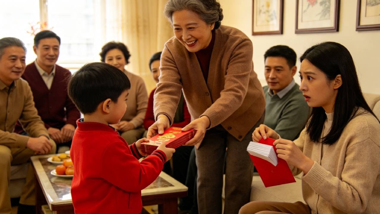 婆婆在親友面前裝大方，給孫子厚厚紅包，我回家拆開瞬間愣住：這哪是壓歲錢！