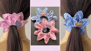 How to make Scrunchies | Flower Scrunchy Hair tie | Cómo hacer un Scrunchie FLOR स्क्रंची कैसे बनाएं
