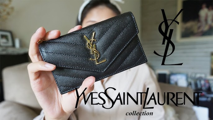 Saint Laurent Monogram Fragments Flap Card Case In Quilted Grain