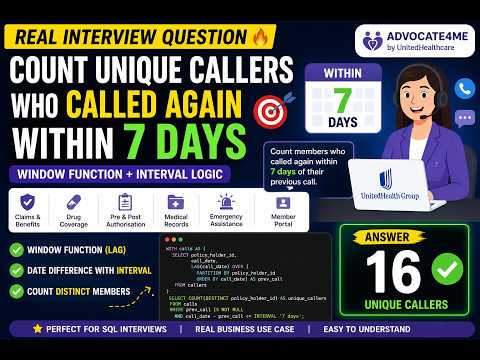 SQL Interview Question 🔥 Count Unique Callers Within 7 Days | LAG + INTERVAL Explained