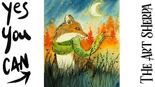 How to Draw and paint an Easy Fall fox in Watercolor step by step Throwback Thursday