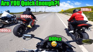 600cc Rider Tries To Keep Up With 1000cc SUPERBIKES | S1000rr, R1, Panigale V4 Superleggera, RS660