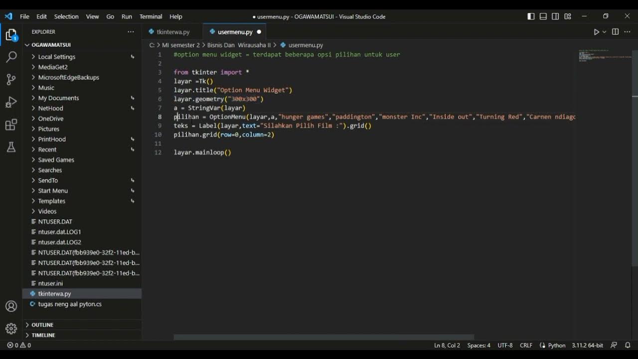 Tugas Membuat Program Menu Pilihan Menggunakan Tkinter di Python - YouTube