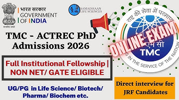 TMC-ACTREC PhD Admissions 2026 🔥 | Full Institutional Fellowship | NON-NET/GATE  | Life Science