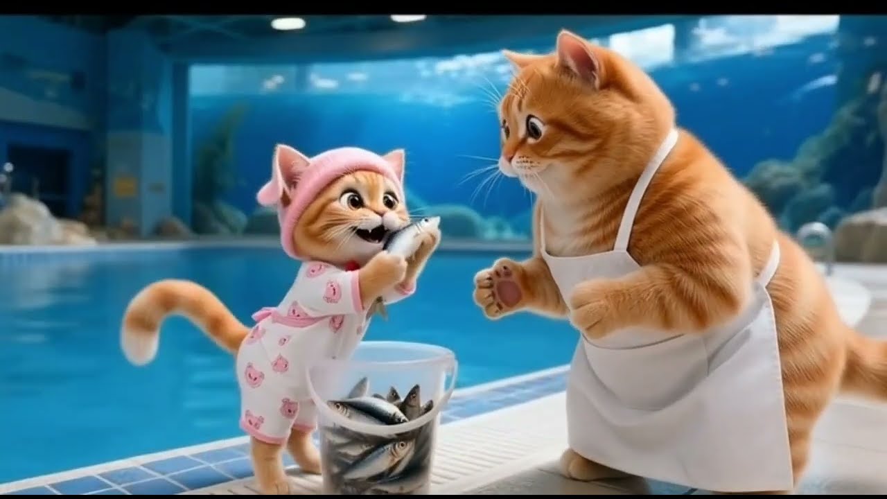 “Cute Ginger Kitten’s First Aquarium Trip with Mom”