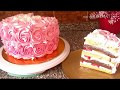 طريقة تزيين تورتة الورد بالكريم شانتيه| تورتة الربيع | ENG SUB rose swirl ombre cake tutorial