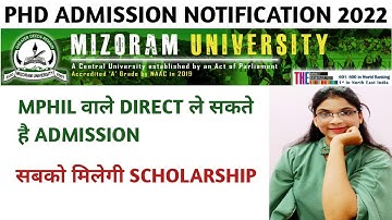 PhD admission notification 2022 | Mizoram University | Central university | NET | PHD |