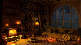 Sleep in A Cozy Reading Nook with Smooth Jazz & Rain Sounds  Crackling Fireplace Sound for Relax