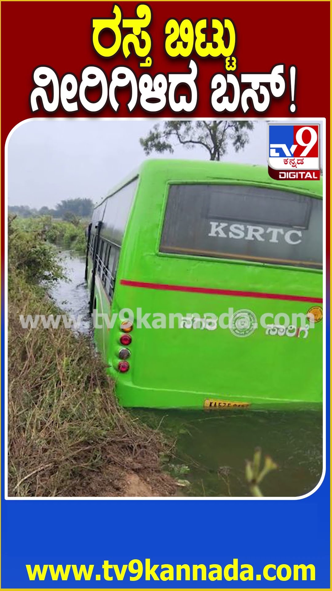 ರಸ್ತೆ ಬಿಟ್ಟು ನೀರಿಗಿಳಿದ ಬಸ್! #Bus #Tv9D