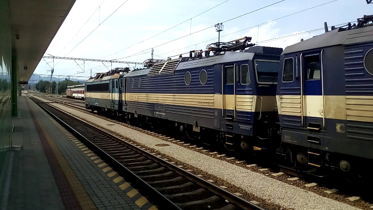 Nákladný, rušňový a osobný vlak + pokazený R 606 Liptov v Trenčíne 17.6.2019