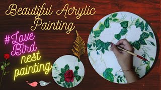 love bird nest painting || floral painting || acrylic painting on round canvas || roses painting