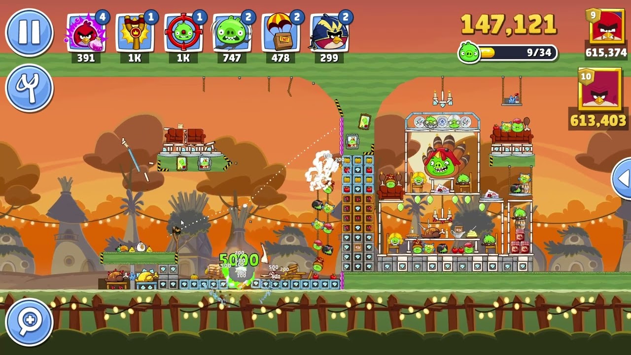 Турнир 10 уровня Angry Birds Friends 1653, прохождение, две звезды, без бонусов, 24.11.2025