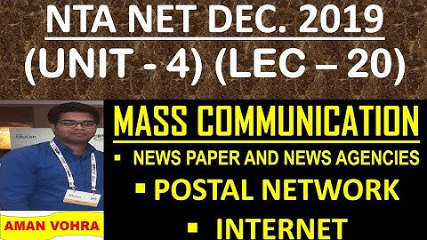 Mass communication postal network  unit 4 Lec 20 ugc net dec  2019