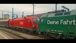Abfahrt der 1116 128-0 am RJX65 und 1116 248-6 und 1116 197-5 am RJX865 in Linz Hbf am 19.4.2026