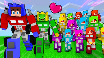 JJ and Mikey Transformers Runs Away from Girl Decepticon Loves - Autobot- Maizen Minecraft Animation