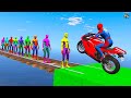 Spider-Man and Superheroes on motorcycles push colorful spiders into the water GTA 5