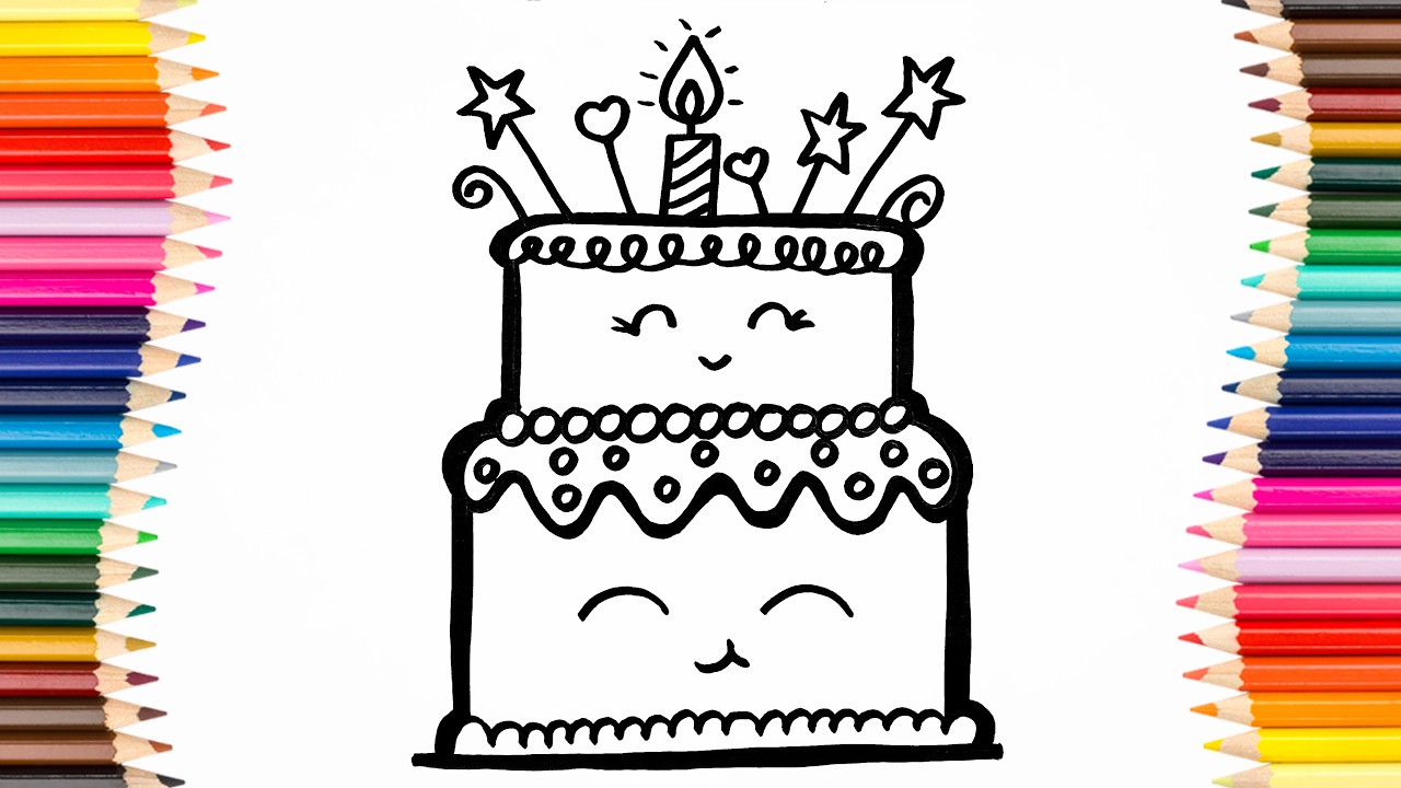 Set of Birthday Cakes. Let's Draw a Birthday Cake for Kids.