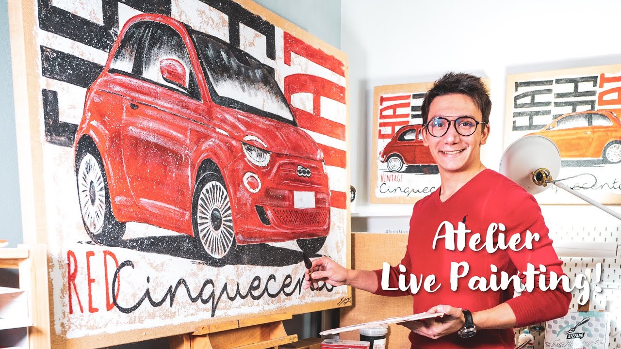 Red Fiat Cinquecento Fiat 500 Along The A - Canvas Artwork