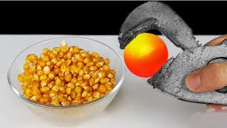 Glowing 1000°C Metal Ball Vs Popcorn Experiment