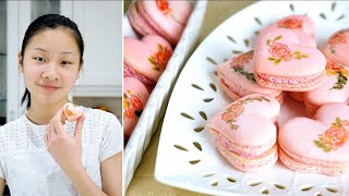 Valentine's Day Raspberry Macarons  Recipe 情人节覆盆子马卡龙（Heart Macarons, Painted Macarons, 心形马卡龙，手绘马卡龙）
