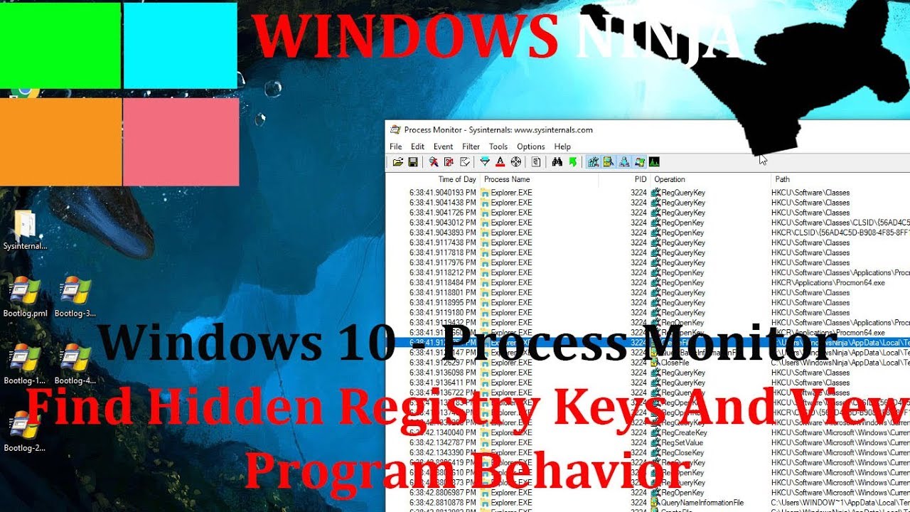 รีจิสทรี  2022  Windows 10 - Process Monitor - Find Hidden Registry Keys And View Program Behavior