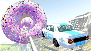 CARS JUMPS THROUGH HUGE DONUT #1 - BeamNG.Drive CRASHES