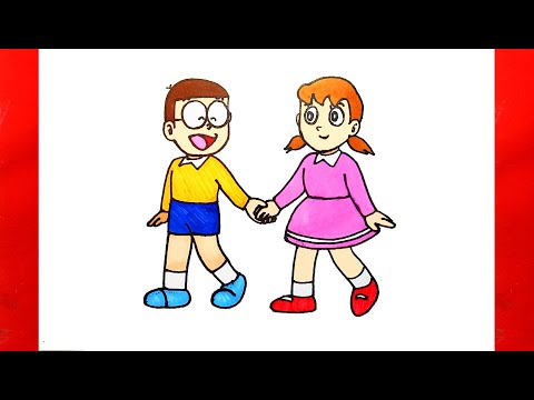 Vẽ Nobita và Xuka - Vẽ tranh truyện Doremon - Cách vẽ Nobita và Xuka đơn giản