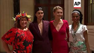 Naomi Campbell, Stella McCartney and Edward Enninful, the new editor of British Vogue, attend fashio