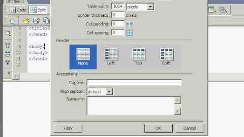 Creating a table in Dreamweaver 8