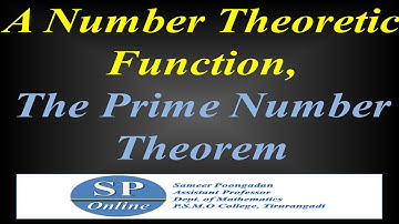 S1 B.Sc; Number Theory; Lecture 9-A Number Theoretic function, The Prime Number theorem