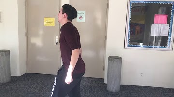 Evan demonstrates a slapstick break fall