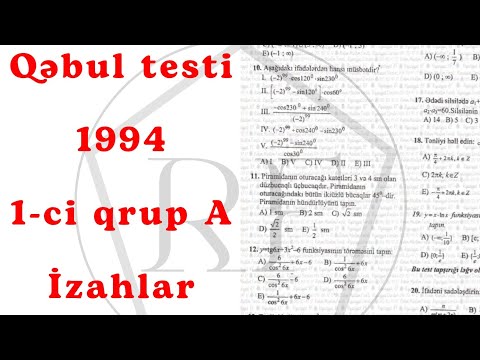 1994 Qəbul 1-ci Qrup A Variantı İzahlar | Riyaziyyat RF | Rəhim Müəllim Fərzili