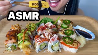 ASMR SUSHI SPECIALTY ROLLS, CALI &amp; SALMON ABURI, and OVEN-BAKED CHEESE ROLL Mukbang *EATING SOUNDS