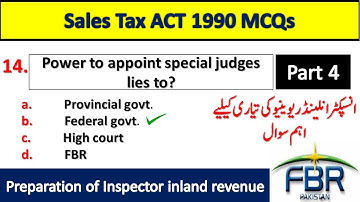 Fpsc inspector inland revenue Preparation | Sales tax Act 1990 Important Mcqs | IRS | IIR | Part-4