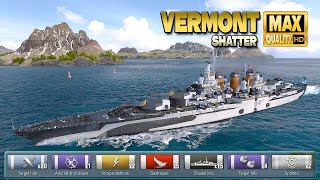 Battleship &quot;Vermont&quot; with massive hits on map Shatter - World of Warships