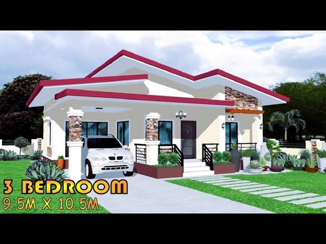 3 BEDROOM | MODERN HOUSE DESIGN IDEA | 9.5M X 10.5M | 99.75 SQM | SIMPLE HOUSE DEIGN | BAHAY class=