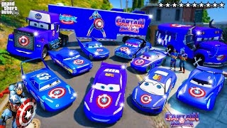 GTA 5  Stealing CAPTAIN AMERICA MCQUEEN CARS with Franklin! (Real Life Cars #121)