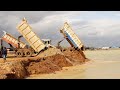 Great Activity Machines Dump Truck Unloading Dirt & Bulldozer Pushing Dirt | Amazing Land Filling