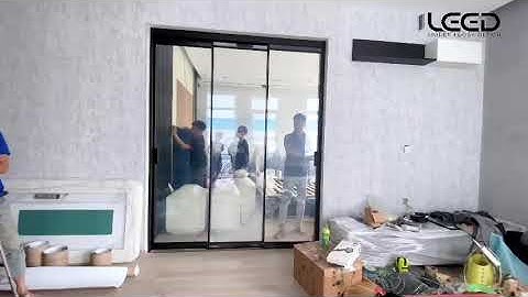 Cửa nhôm Slim lùa 3 cánh liên kết dẫn động kèm kính điện Tiêu chuẩn Hàn Quốc. Liên hệ: 0909.359.855