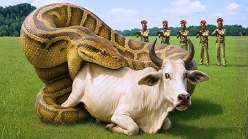 Brave Heroes Rescue White Cow from Giant Python’s Deadly Attack in the Field 🐄🐍