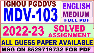 mdv 103 solved assignment 2022-23 / mdv 103 solved assignment in English / ignou pgddvs solved