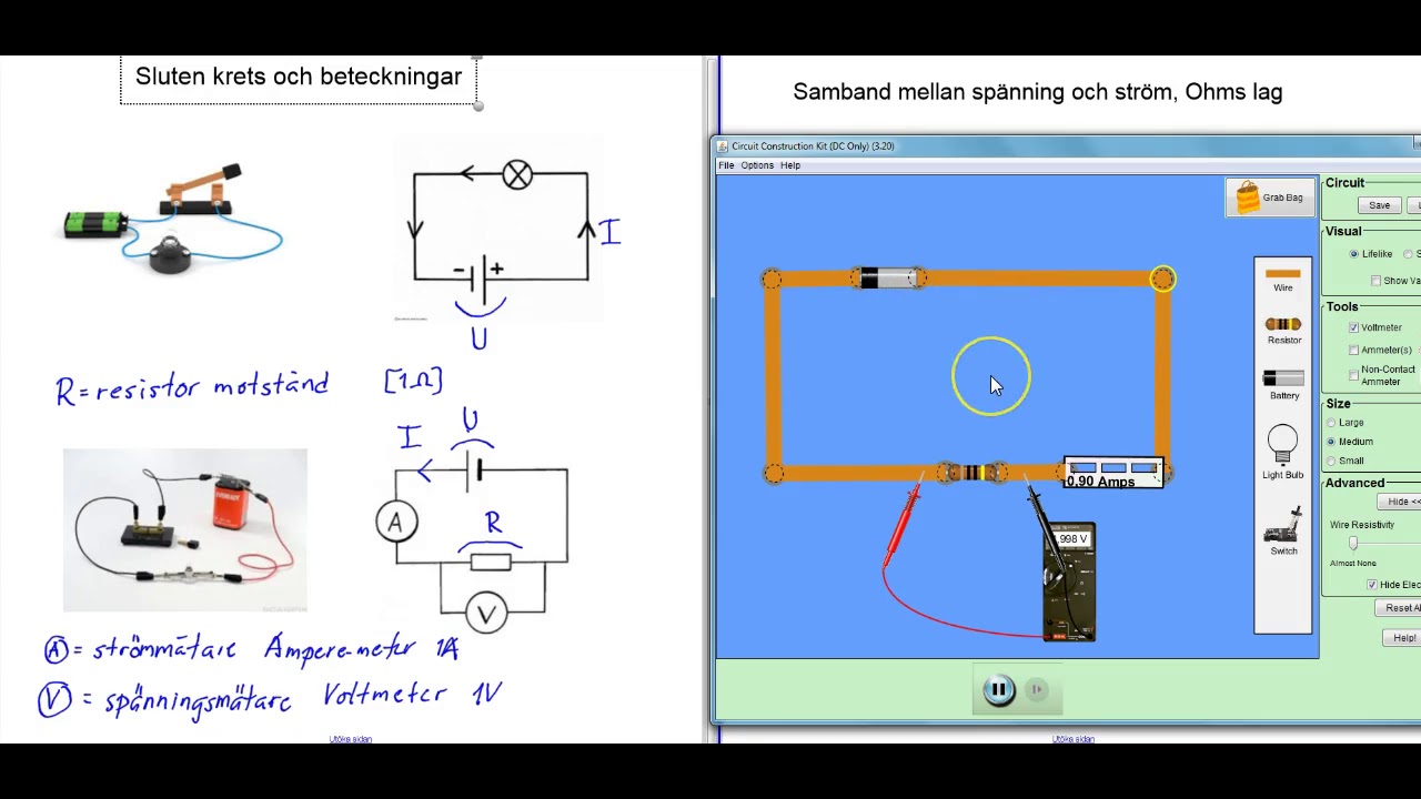 Elektrisk krets, beteckningar. Ohms lag och mätinstrument. YouTube