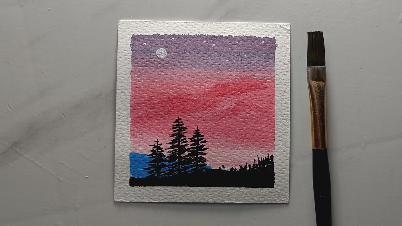 Easy Purple-Pink Sunset Painting | Peaceful Twilight Sky Painting | Acrylic Colour Painting Tutorial
