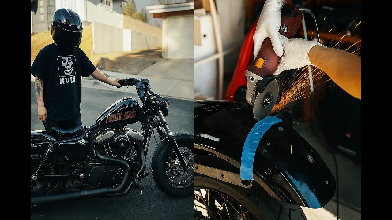 Alberts Harley Sportster 48: резка заднего крыла, новый руль и установка пружинного сиденья