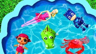 Learn Characters With Pj Masks - Pool Toys For Kids - Barbie Learn Colors For Kids Educational Video