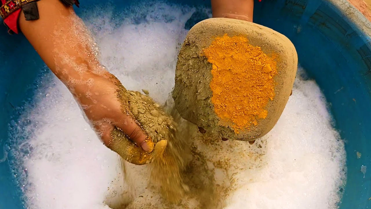 New extra crispy soft dusty creamy yellow block texture crumble in foamy water 💯🤤