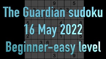 Sudoku solution – The Guardian sudoku 16 May 2022 Beginner easy level