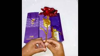 24K GOLD PLATED ROSE 🌹 FLOWER WITH LOVE ❤ STAND AND GIFT 🎁 BOX .