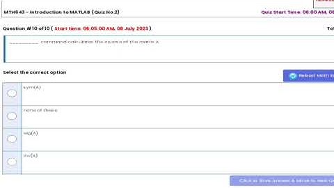 MTH 643 MATLAB Quiz#2 July, 2023 |Due Date 07-07-23 to 09-07-23| #MTH643Quiz2 #MTH643Quiz